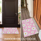 Supwhd Pink Daisy Floral Door Mat, Pink Daisy Floral Welcome Mat, Pink Welcome Mats For Front Door, Floral Outdoor Door Mat,Cute