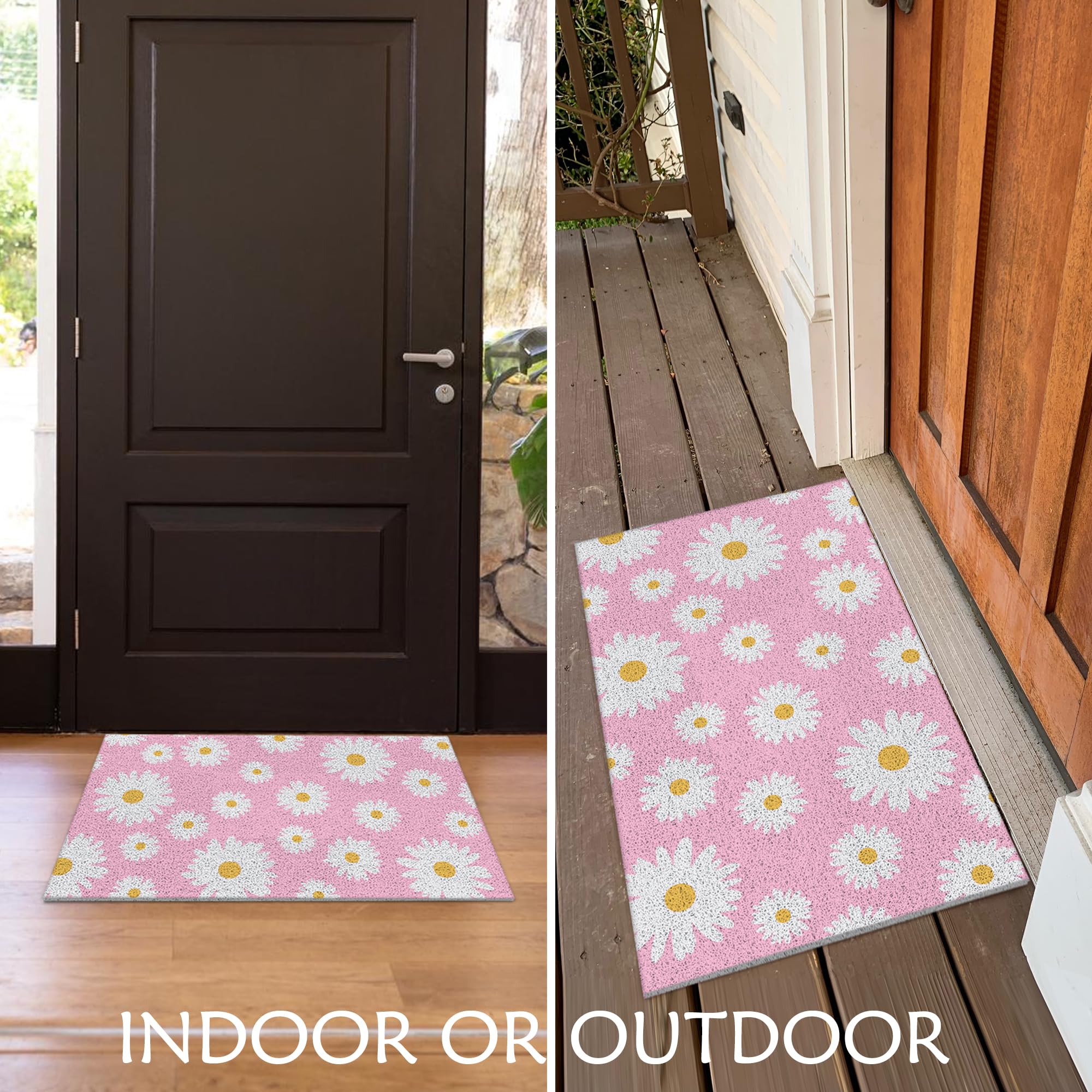 Supwhd Pink Daisy Floral Door Mat, Pink Daisy Floral Welcome Mat, Pink Welcome Mats For Front Door, Floral Outdoor Door Mat,Cute