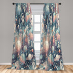 Ambesonne Outer Space Window Curtains Pack Of 2, Dreamy Cartoon Galaxy With Starry Clouds Planets Astronauts Rockets, Lightweigh
