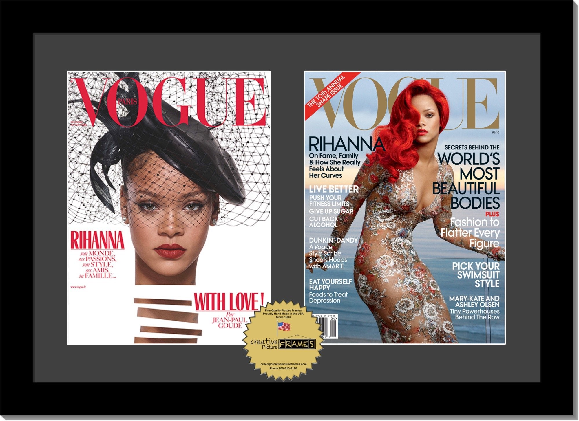 CreativePF [1420bk-b] Double Magazine Frame Holds Magazines Measuring 8 1/4 by 11-inches, Black/White Core Matting with Installe