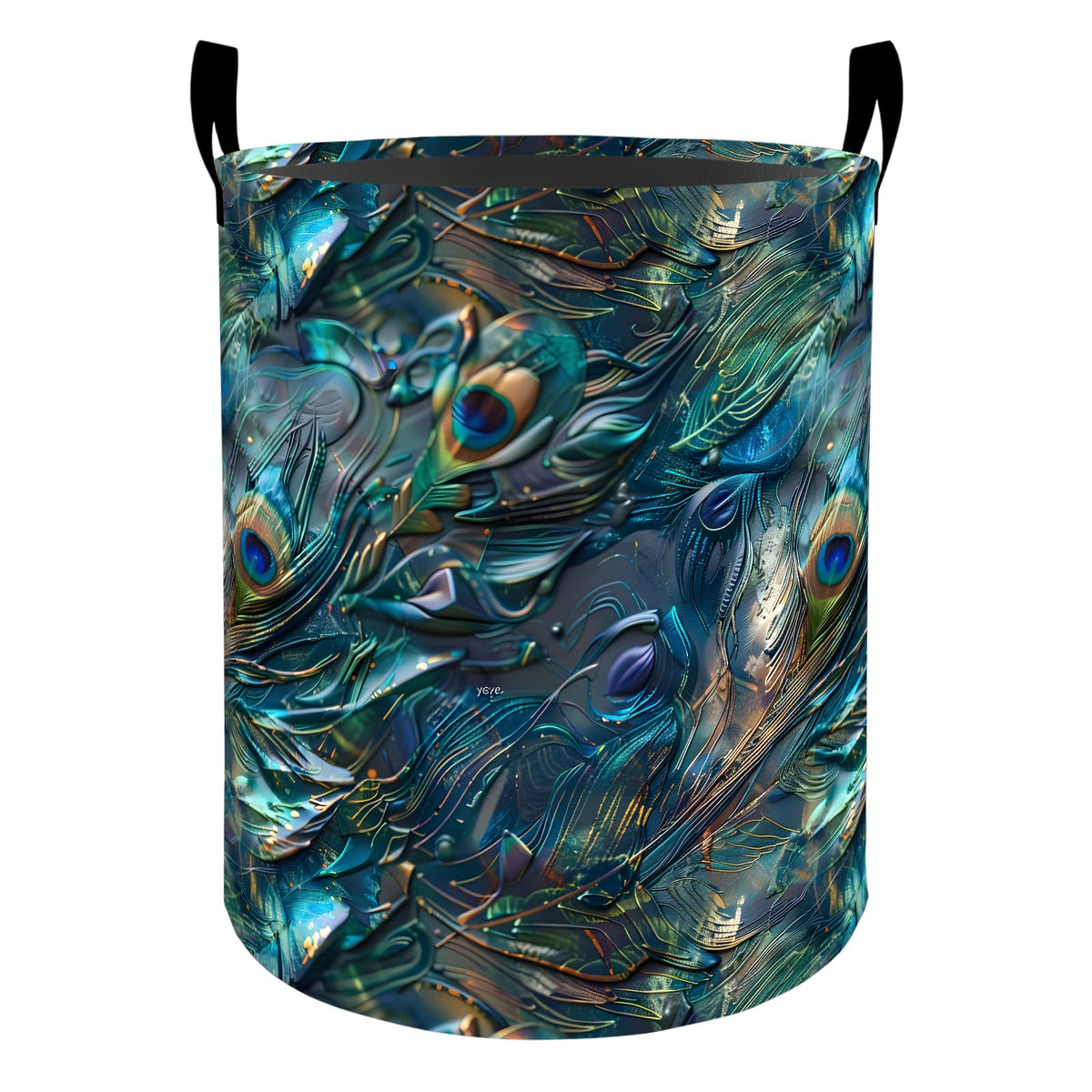 Peacock Feather Laundry Basket Hamper for Boys Girls Kids Adults, Foldable Waterproof Oxford Clothes Storage Bin, Blue Green Abs