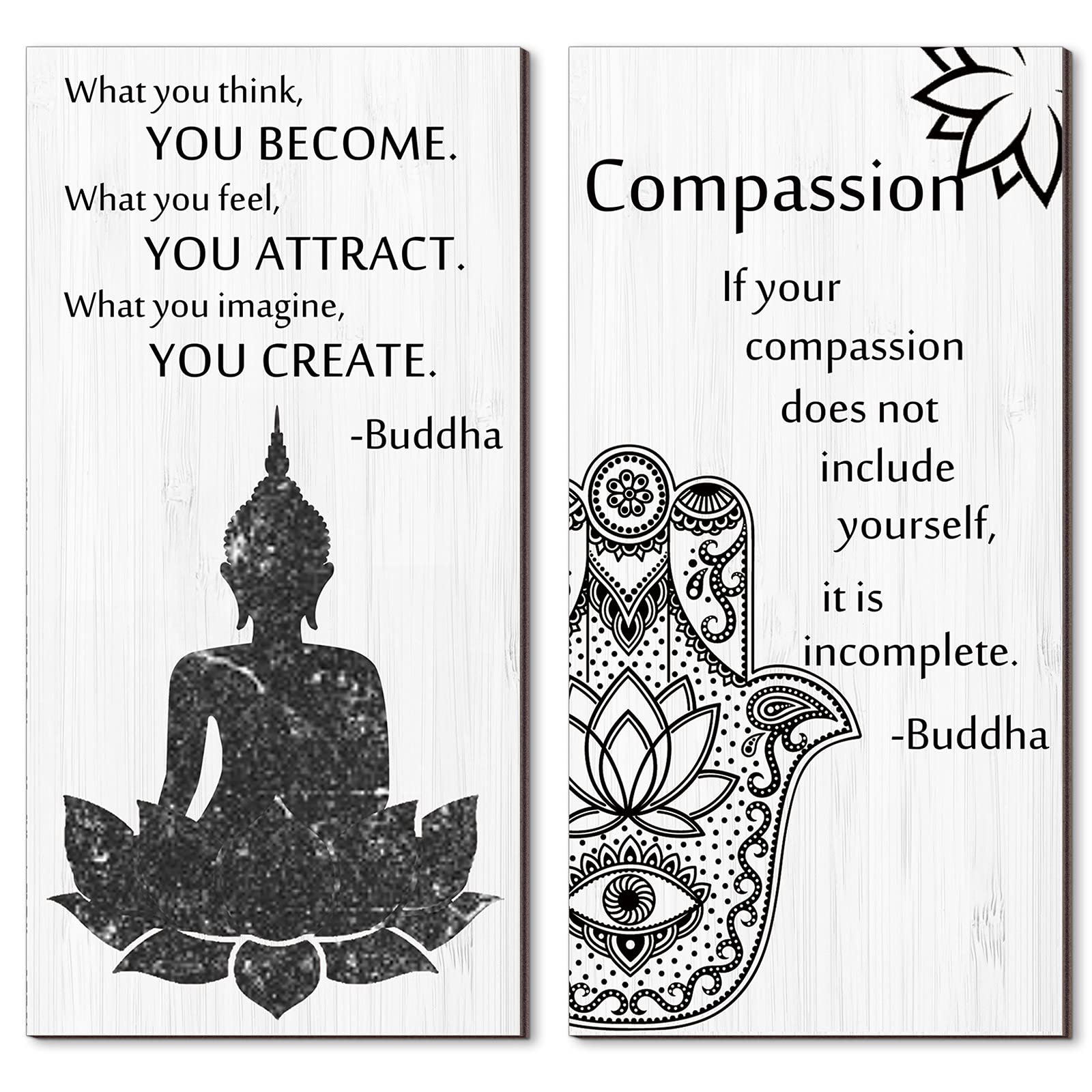 Buddha Quotes 2 Pieces Inspirational Quote Wall Decor Zen Meditation Wooden Hanging, Meditation Buddha [Wall] [Art]s for Home Li