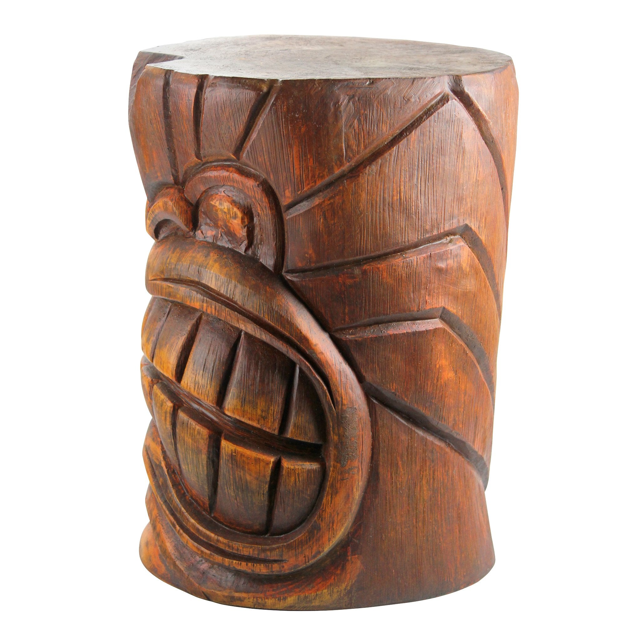 Design Toscano Tiki Kanaloa Side Table Statue, Cast Stone Resin, Woodtone Finish, 20 inch