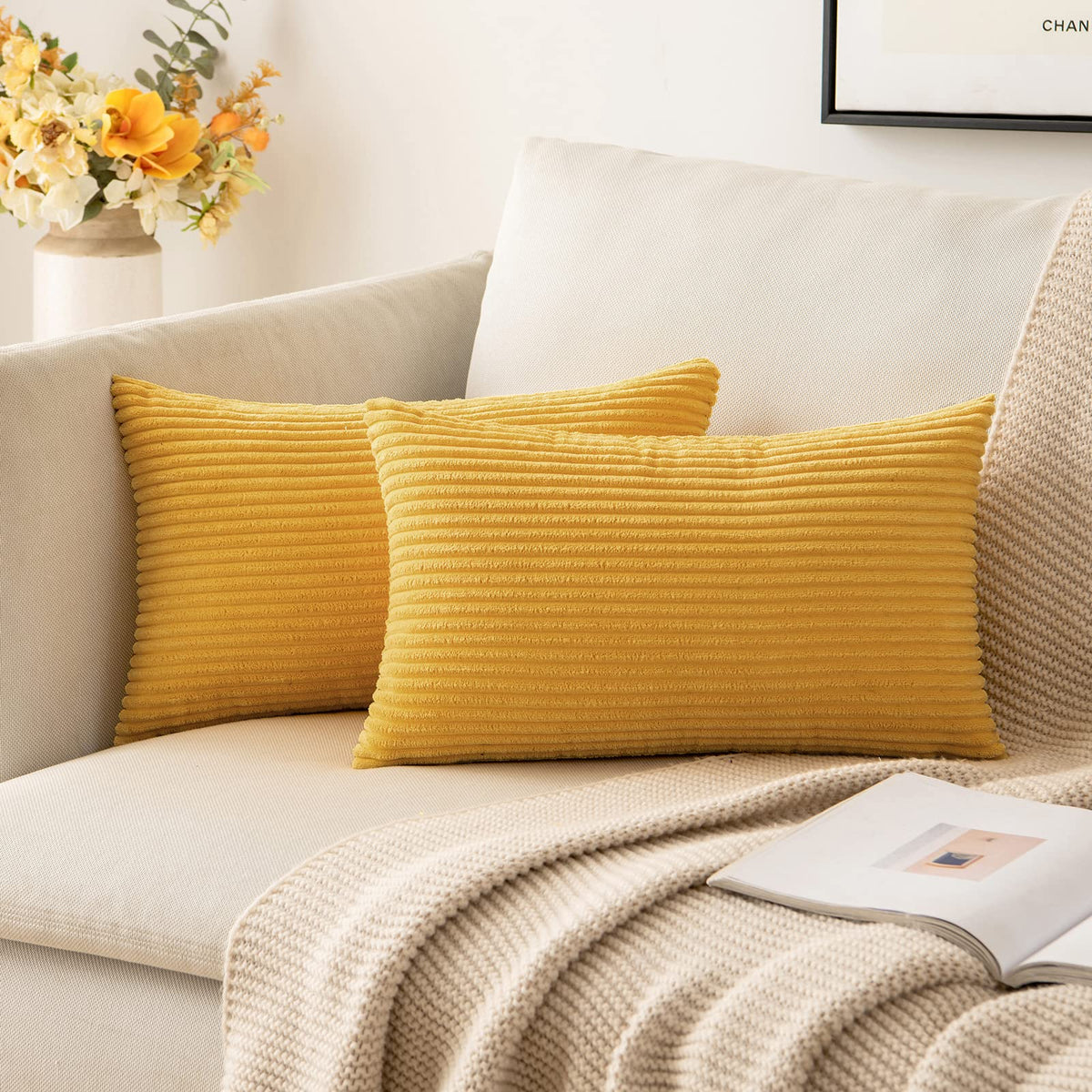 Miulee Pack Of 2 Mustard Yellow Pillow Covers 12X20 Inch Soft Lumbar Decorative Throw Pillow Covers Corduroy Pillowcases For Spr