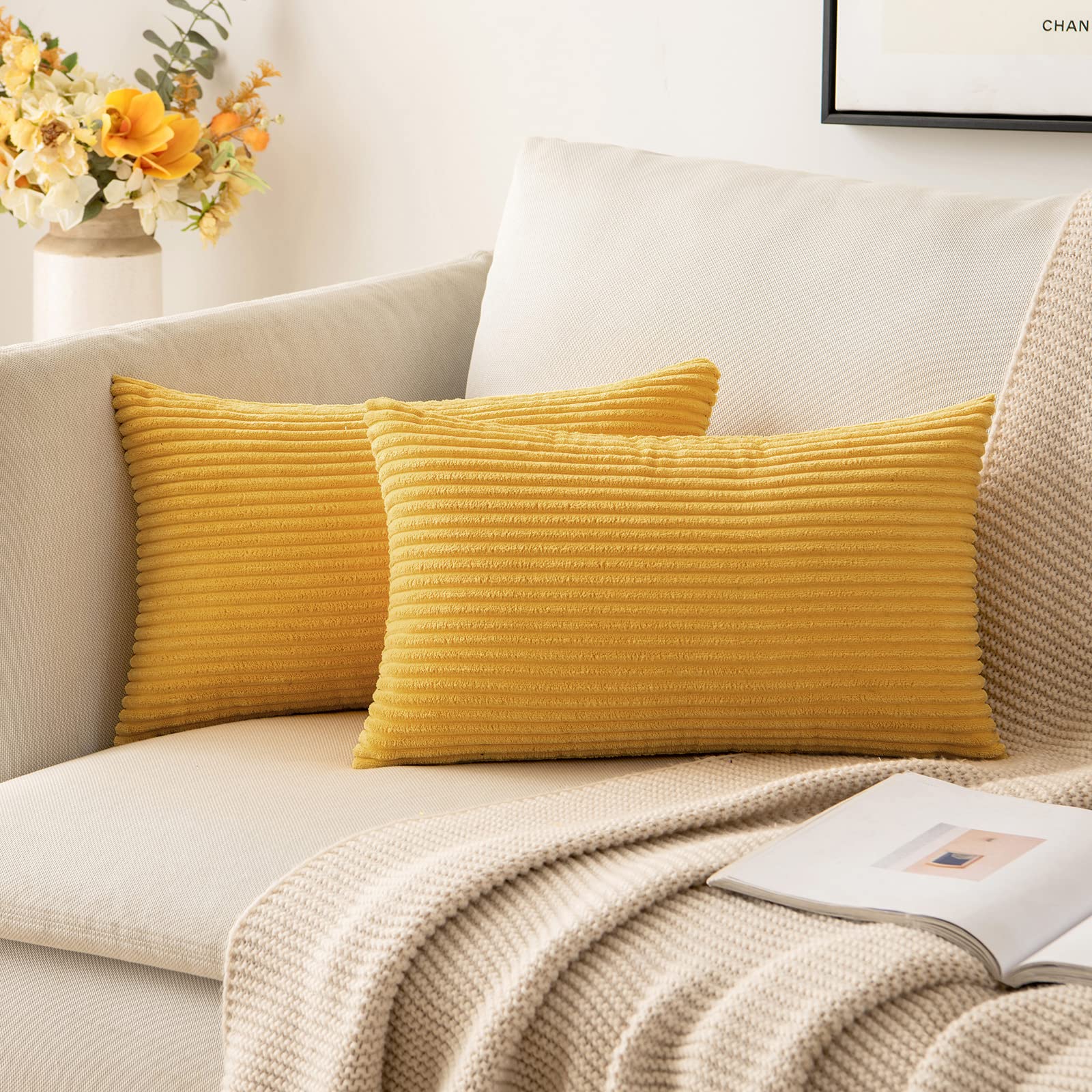 Miulee Pack Of 2 Mustard Yellow Pillow Covers 12X20 Inch Soft Lumbar Decorative Throw Pillow Covers Corduroy Pillowcases For Spr