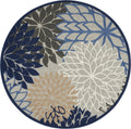 Nourison Aloha Indoor/Outdoor Blue/Multicolor 7'10' X Round Area Rug, Tropical, Botanical, Easy Cleaning, Non Shedding, Bed Roo