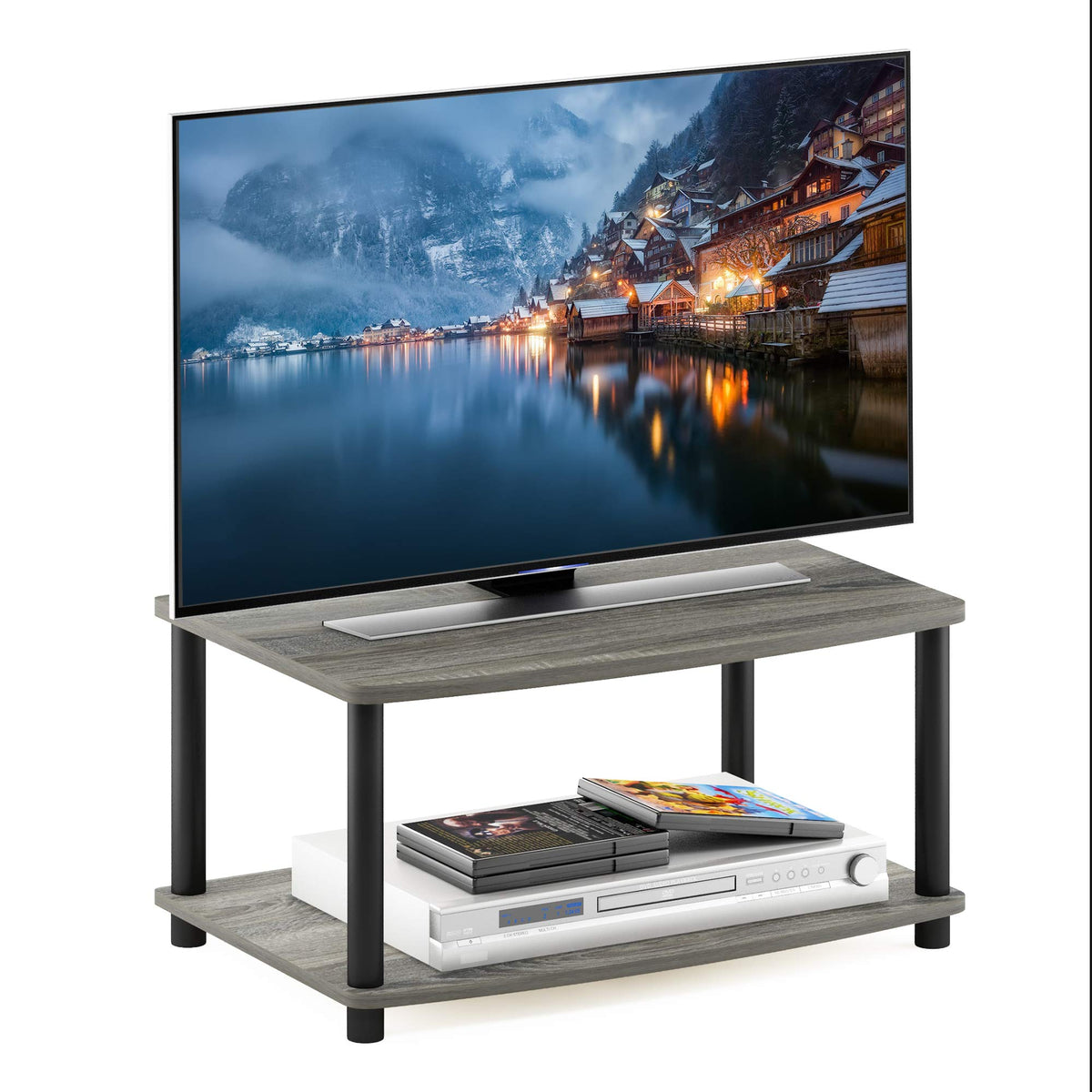 Furinno Turn-N-Tube Multipurpose 2-Tier Printer Stand Display/Elevated Tv Stand, French Oak Grey/Black