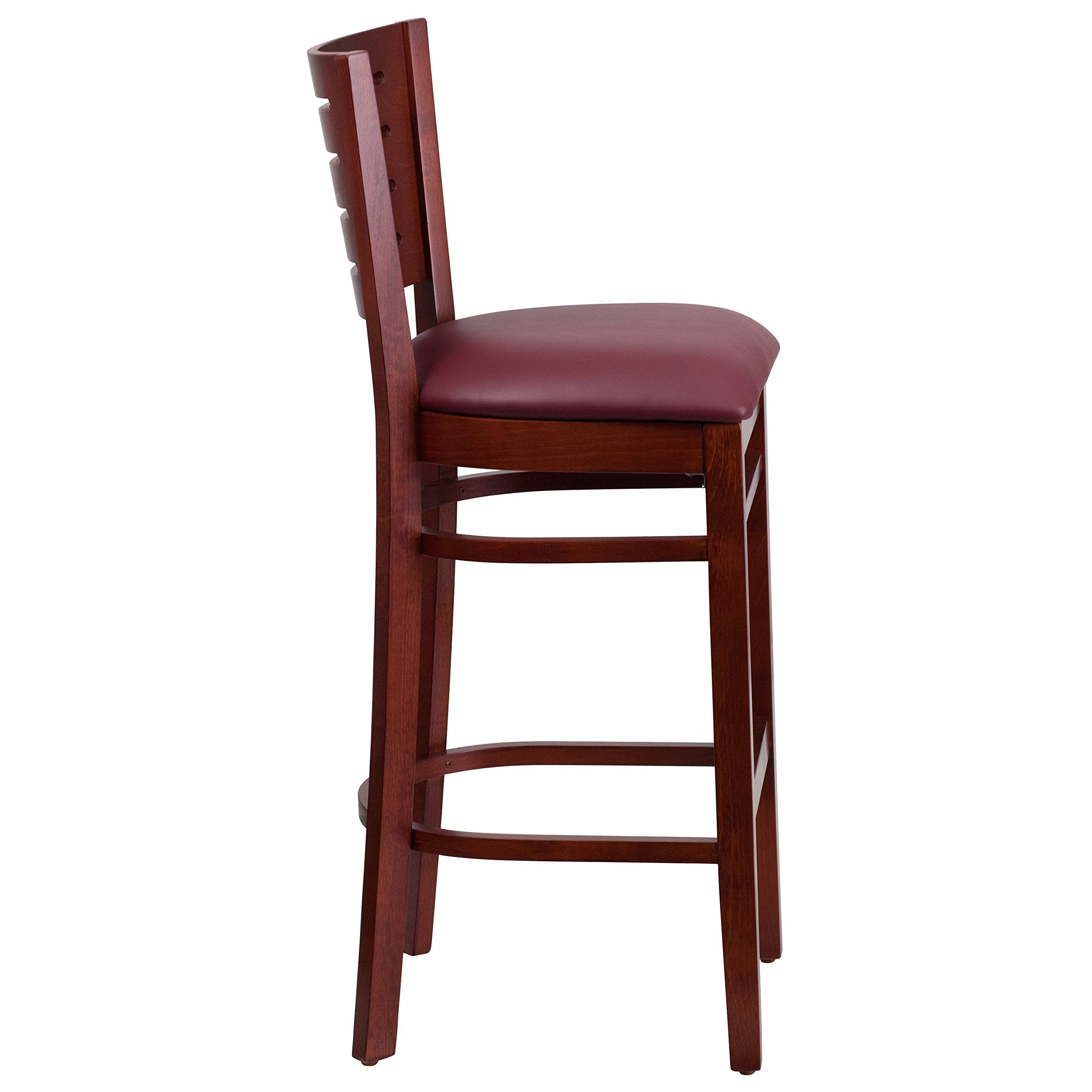 Flash Furniture Darby Series Slat Back Mahogany Wood Restaurant Barstool - Burgundy Vinyl Seat