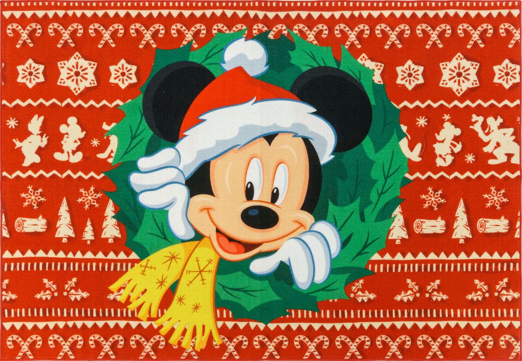 Gertmenian Disney Mickey & Minnie Holiday Wreath Area Rug For Children & Teens Kids Home Decor For Girls & Boys 4X6 Large, Red &