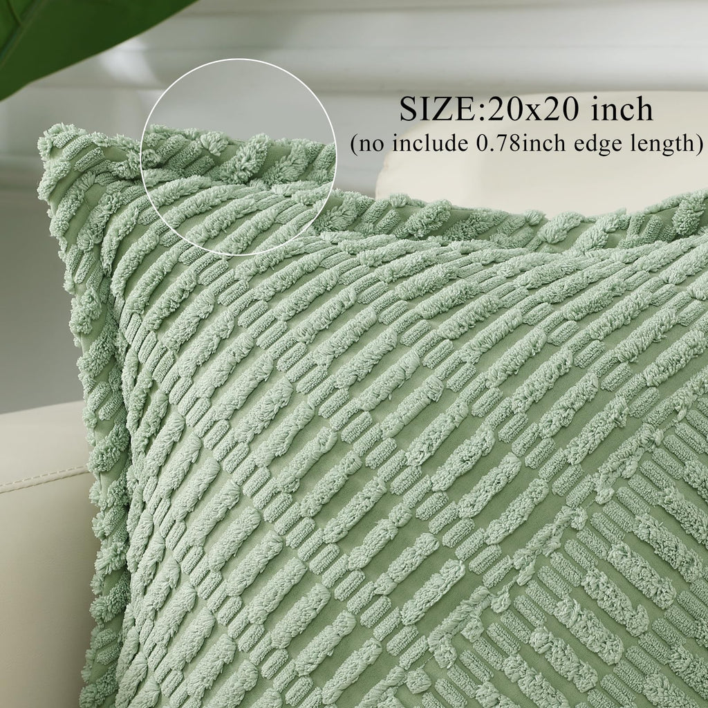 Decoruhome Decorative Spring Sage Green Throw Pillow Covers 20X20 Set Of 2 With Splicing, Boho Soft Corduroy Broadside Twill Pil
