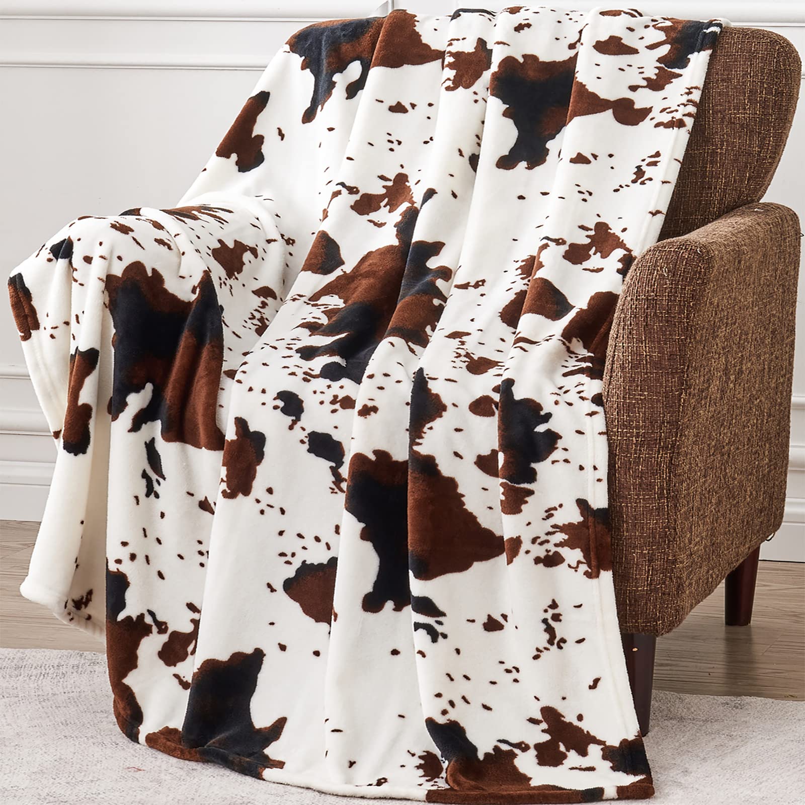 Edenleaf Flannel Cow Print Blanket 60'X80', Ultra Cozy Cow Throw Blanket For Couch Bed And Travel, Cow Decor Throw Blankets Fo