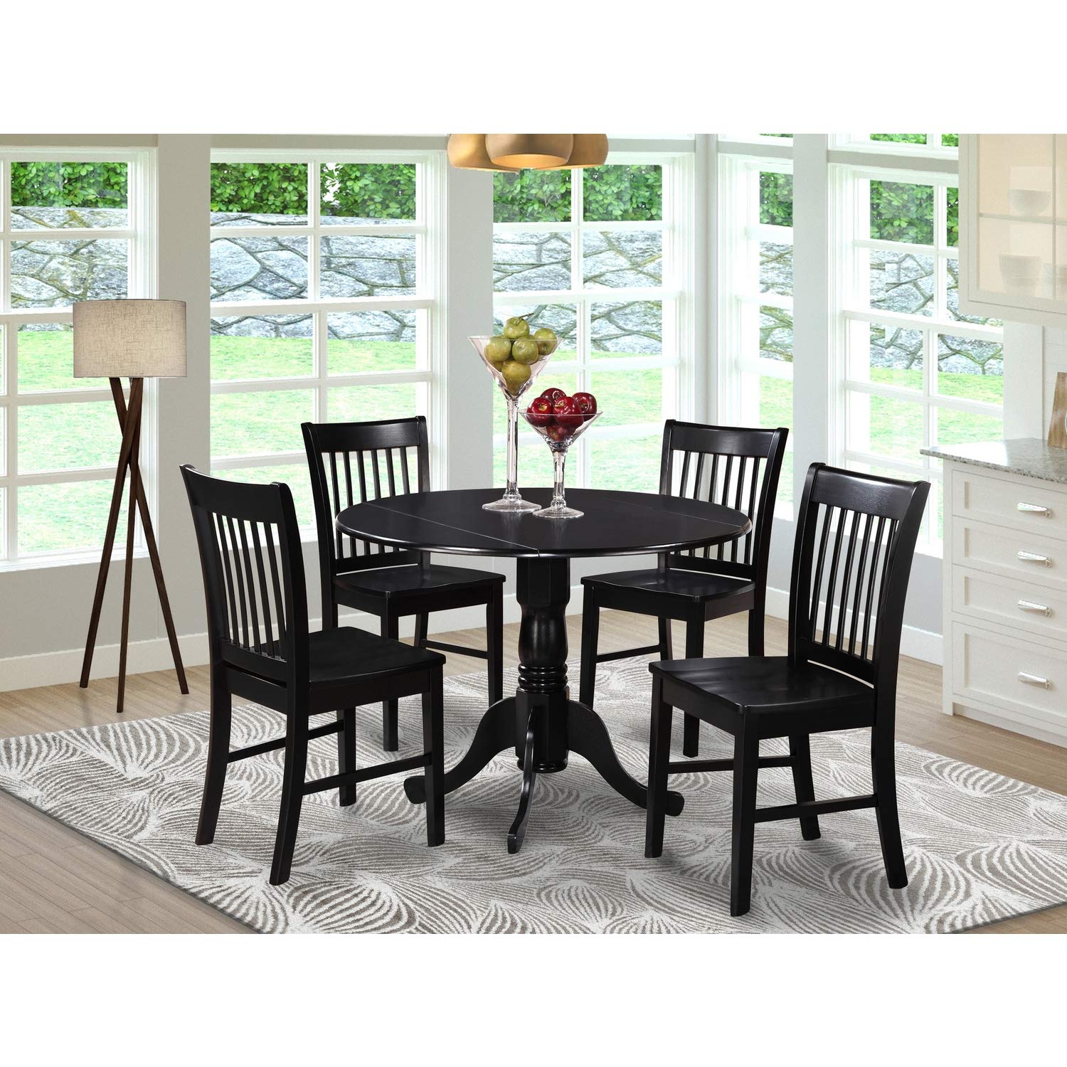 East West Furniture Dlno5-Blk-W 5 Pc Small Kitchen Table And Chairs Set-Round Kitchen Table And 4 Dinette Chairs