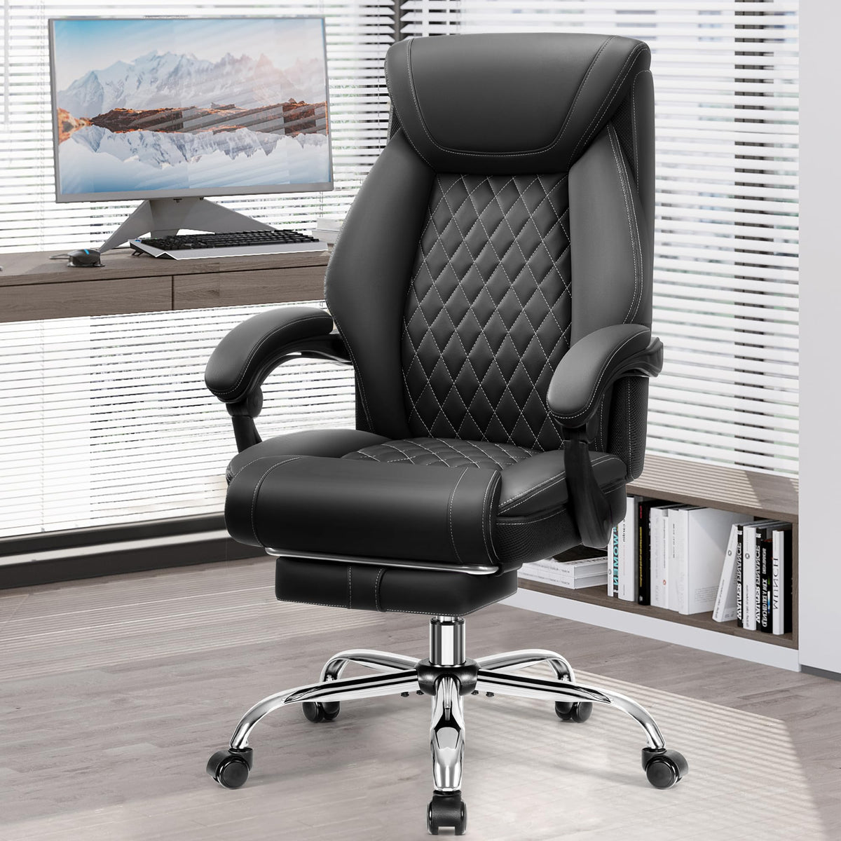 Office Chair, Executive Leather Chair Adjustable High Back, Ergonomic Computer Desk Chair Lumbar Support, Big And Tall Office Ch