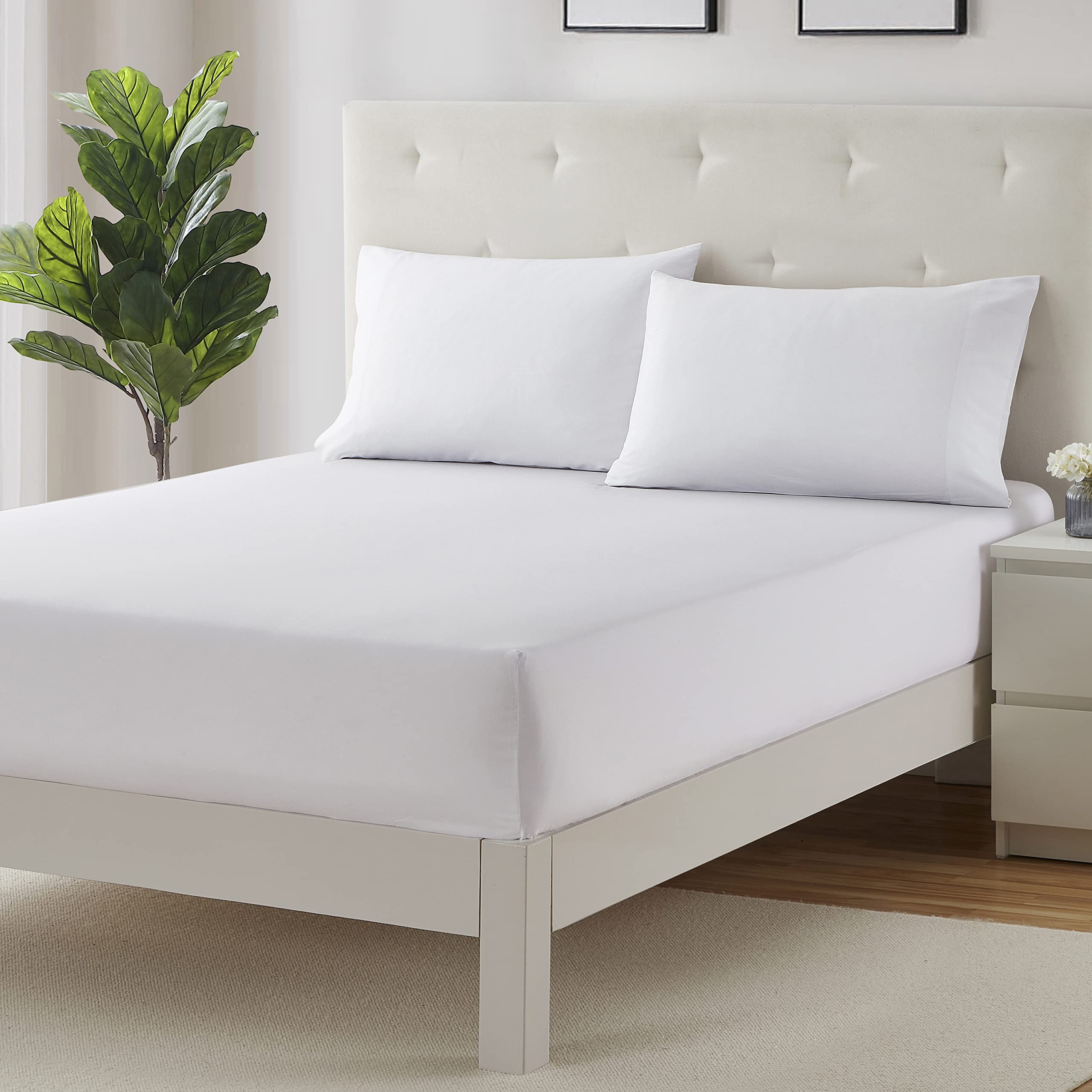 Clara Clark Fitted Sheet, Extra Deep Pocket Fits Deep Mattress, Luxury Soft Fitted Sheet Only, Queen White