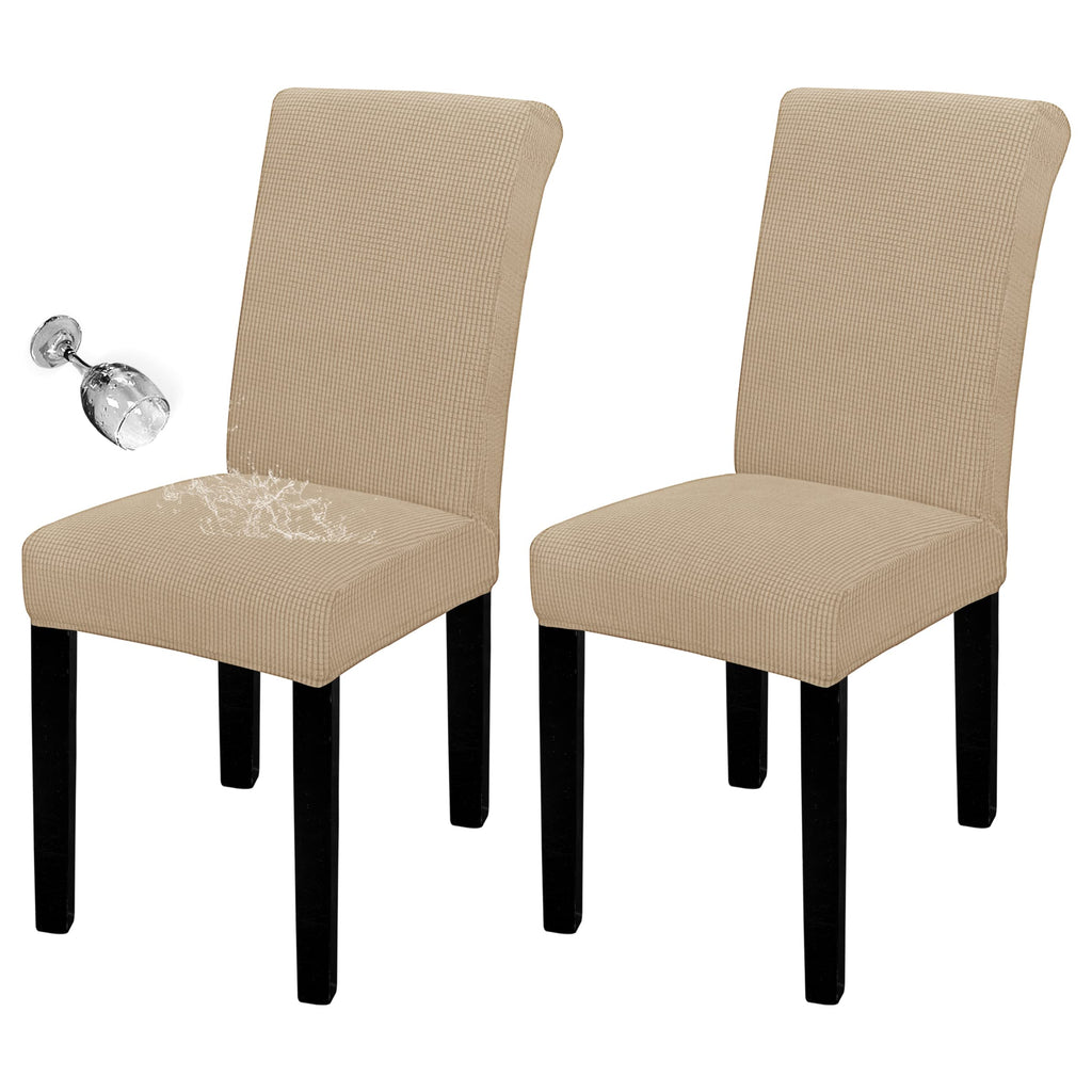 Easy-Going 100% Waterproof Dining Room Chair Cover Set Of 4, Stretch Jacquard Parson Chair Slipcover Removable Washable Chair Protector For Home, Restaurant, Banquet (Xlarge, Sand)