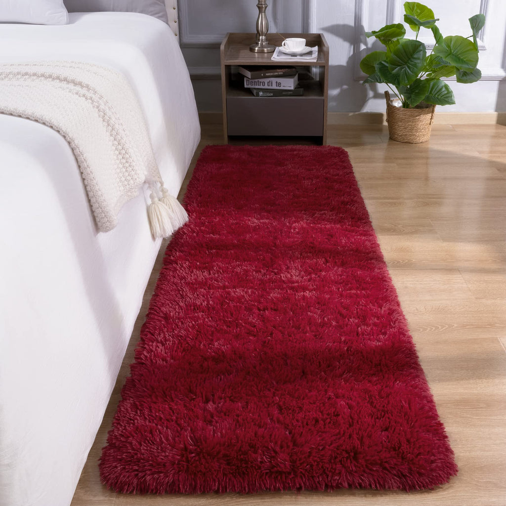 DETUM Wine Red Runner Rug 2X6 for Hallyway Entryway Kitchen Fluffy Area Rugs for Bedroom Soft Kids Room Rugs Furry and Washable 