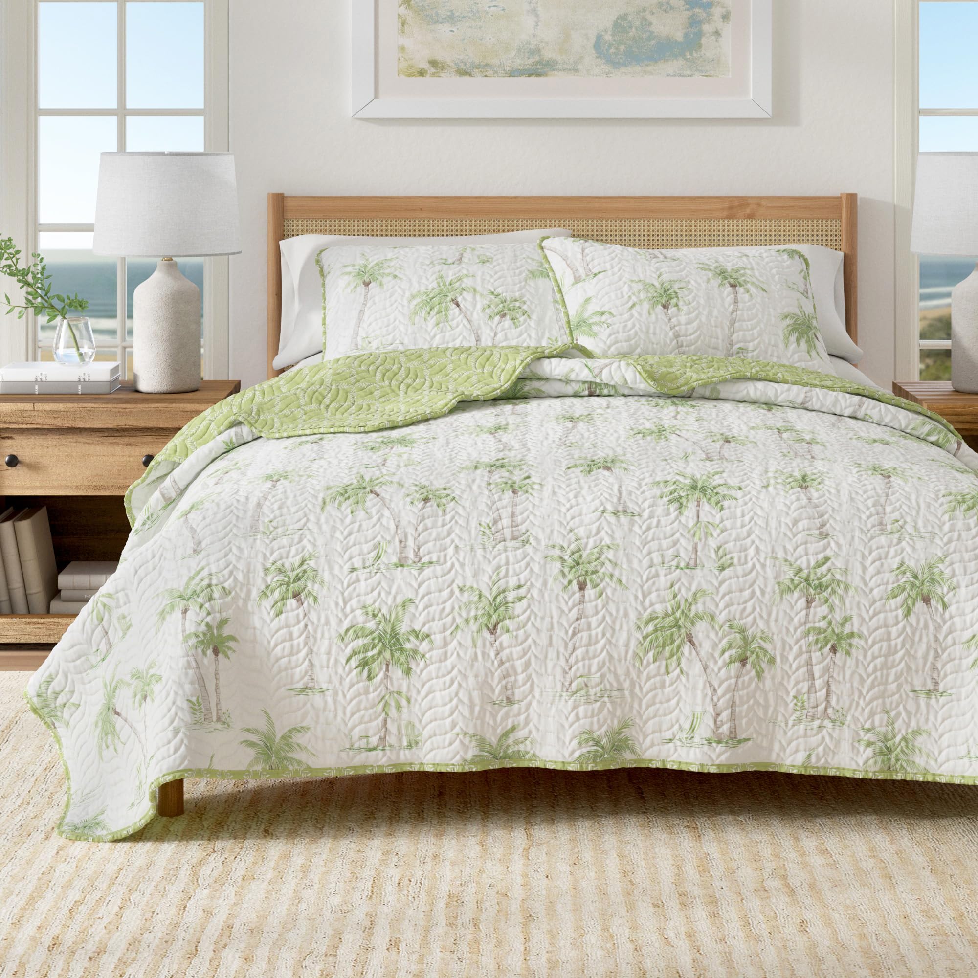 Great Bay Home 3-Piece King/California King Microfiber Quilt Set With Shams - Reversible Coastal Print, Lightweight, Layerable B