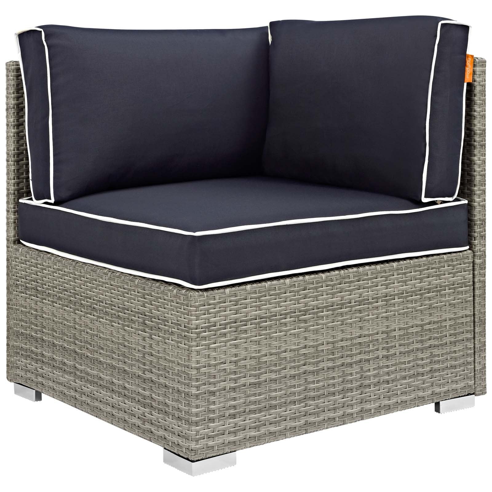 Modway Repose Wicker Rattan Outdoor Patio Ottoman wth Cushions in Light Gray Navy