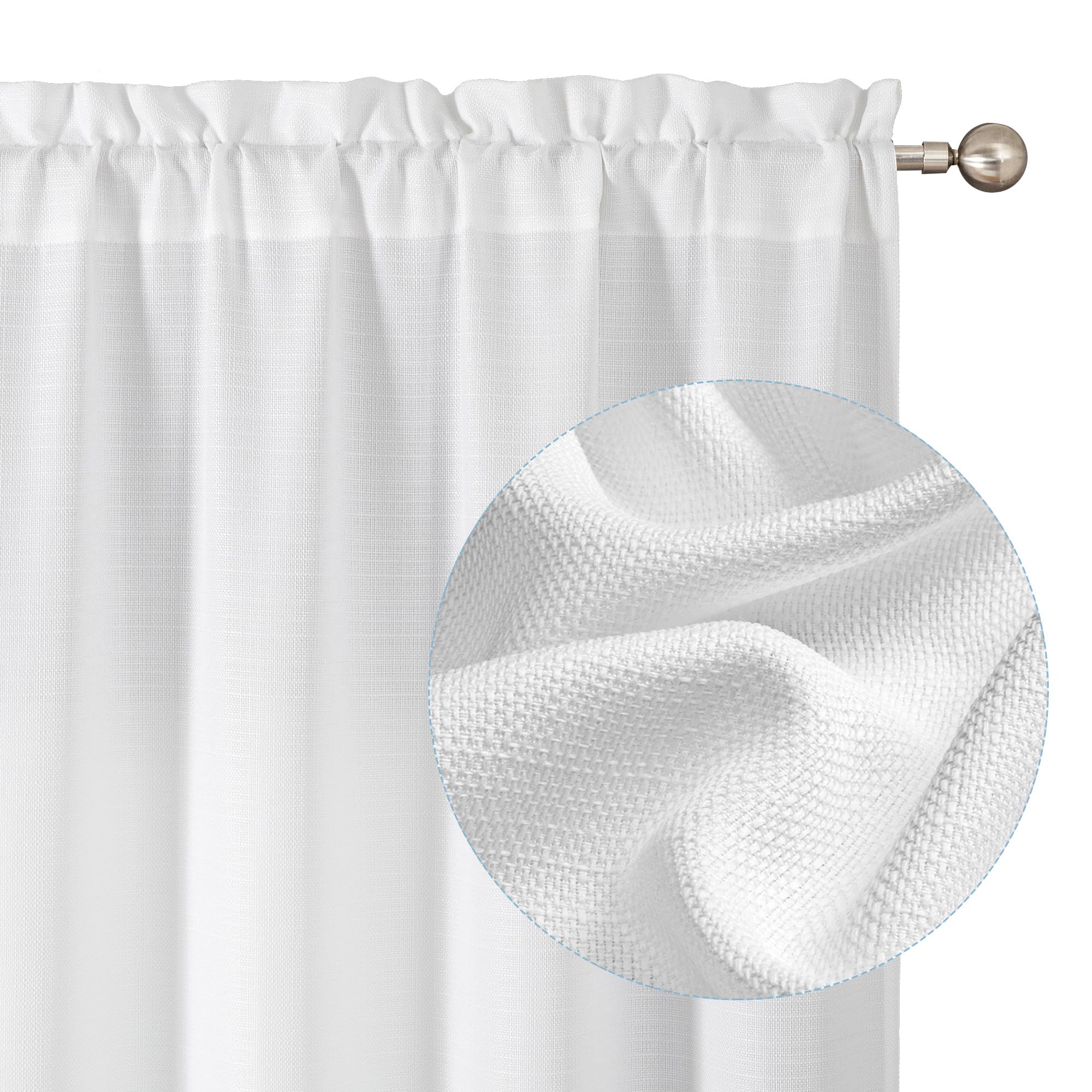 Chyhomenyc White Curtains 84 Inch Length 2 Panels Set, Faux Linen Textured Semi Light Filtering Soft Airy Farmhouse Curtain Drap