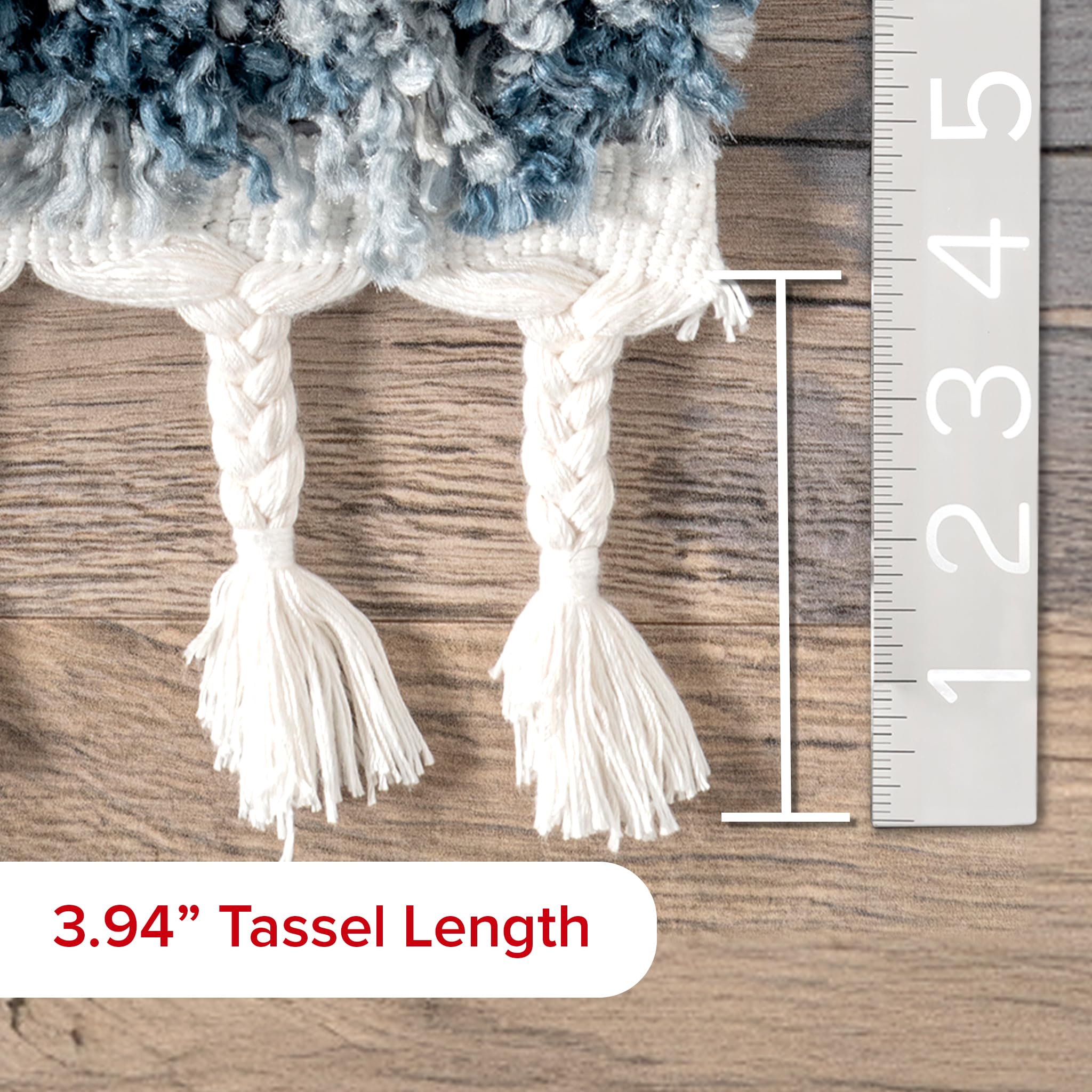 Nuloom Brooke Shag Tasseled Area Rug - 3X5 Accent Shag Rug Casual Blue/Ivory Rugs For Living Room Bedroom Dining Room Nursery En