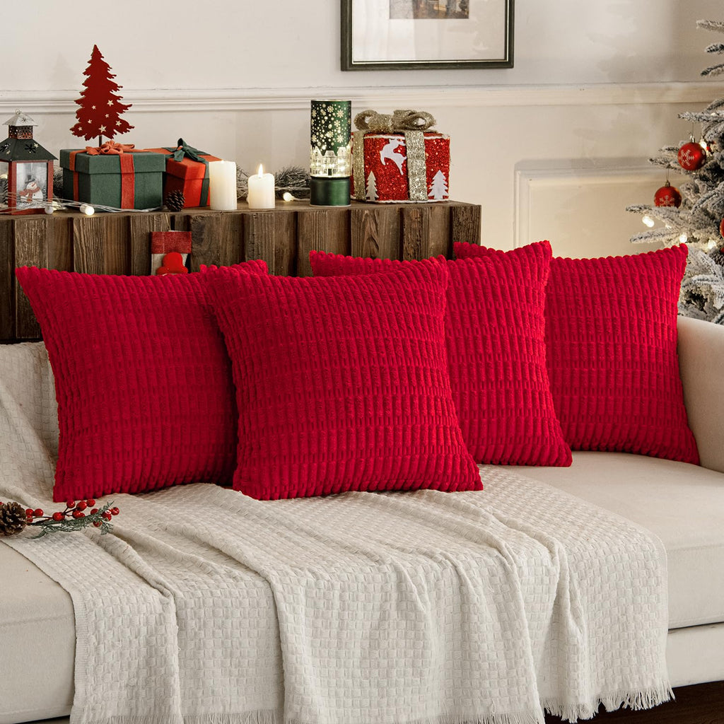 Miulee Pack Of 4 Red Corduroy Decorative Throw Pillow Covers 20X20 Inch Soft Boho Striped Pillow Covers Modern Farmhouse Home Decor For Sofa Living Room Couch Bed