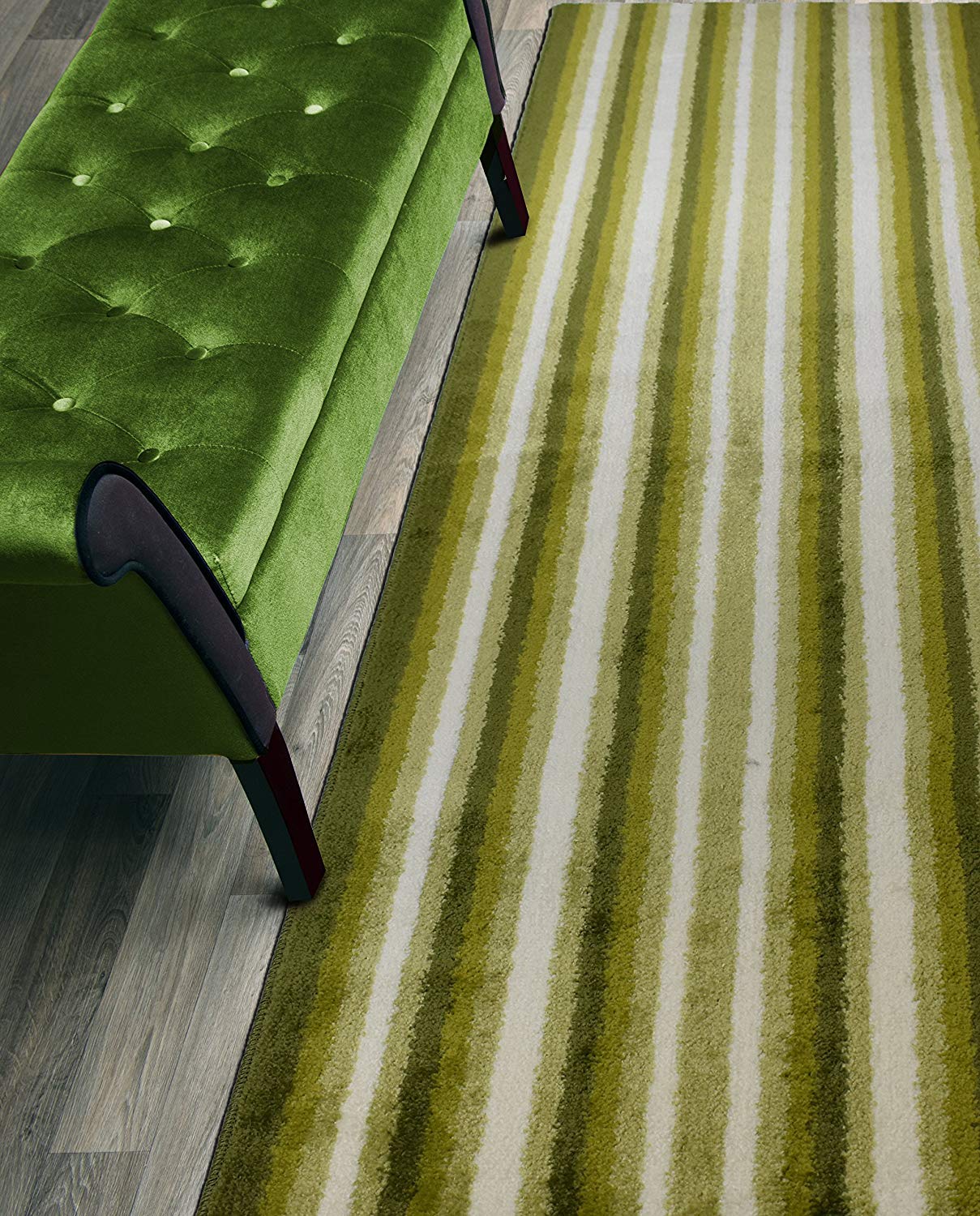 ORFA HOME Custom Size Hallway Runner Rug, Slip Resistant, 26 Inch Wide X Your Choice of Length, Stripes Green, 26 Inch X 15 feet