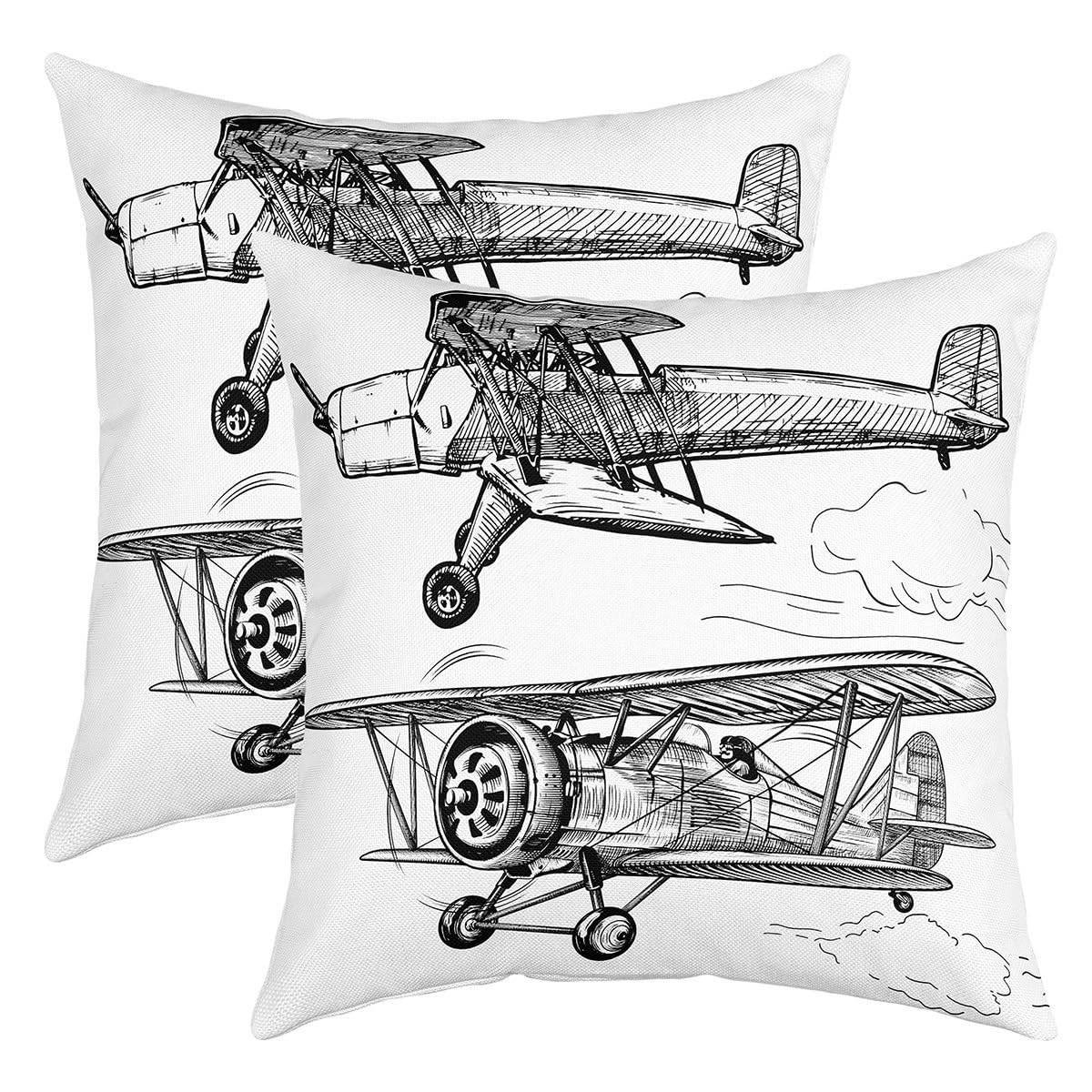 Feelyou Airplane Throw Pillow Covers 18'X18' Set Of 2 Soft Kids Aircraft Decorative Throw Pillowcases Flight Pillow Cases Cush
