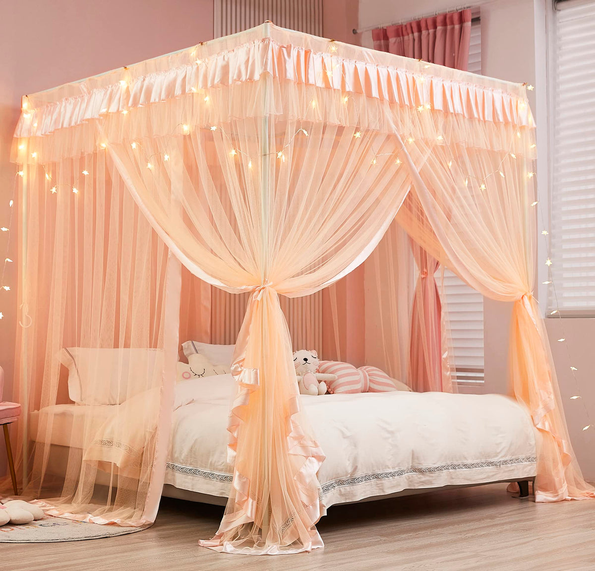 Mengersi Canopy Bed Curtains For Girls Kids - Bed Canopy For Girls Bed Drapes Mosquito Net - Cute Princess Bedroom Decoration Ac