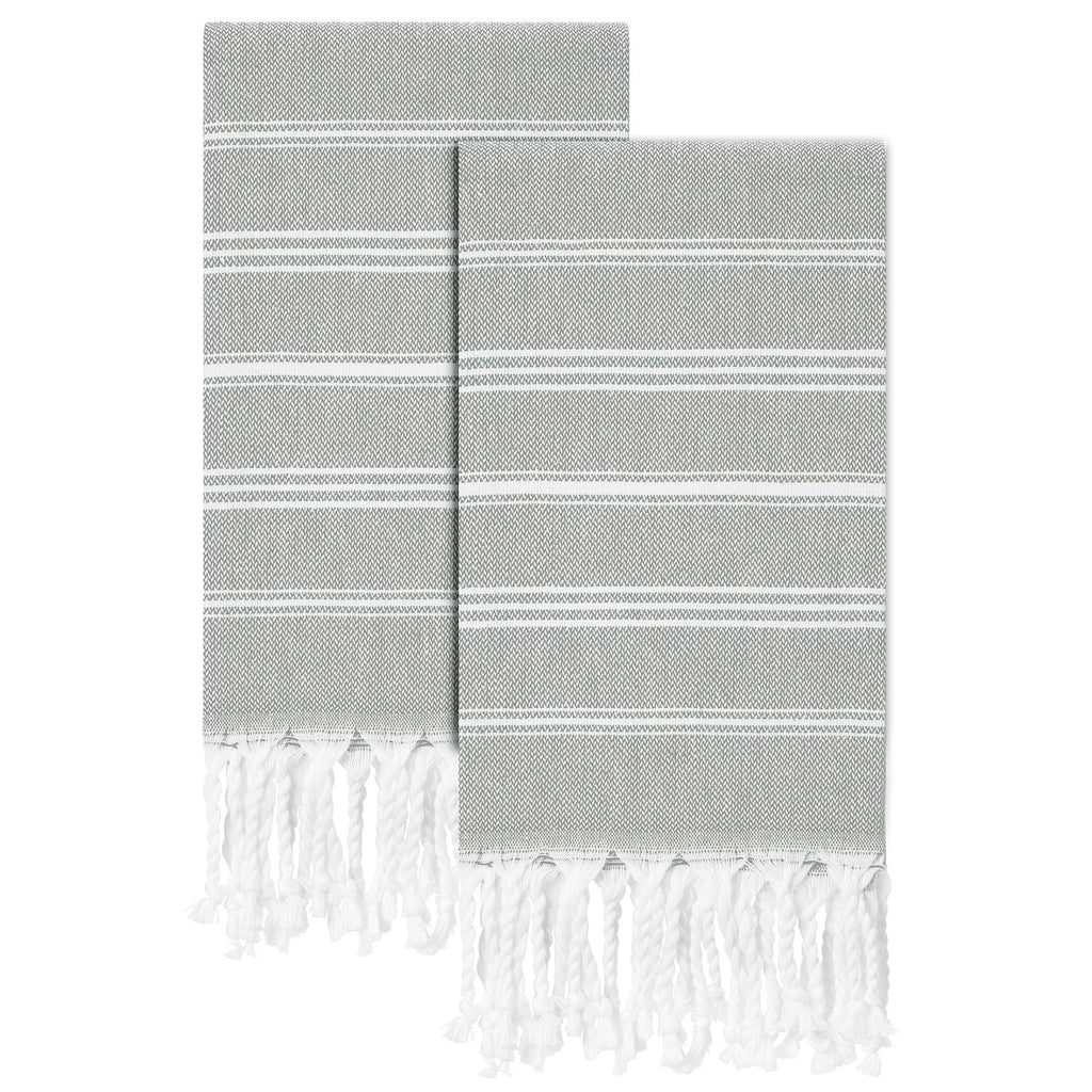 cabanana Cotton Turkish Hand Towel - Set of 2 | Boho Kitchen Tea Towels, 30 x 20 Inches Thin Decorative Bathroom Towel (Grey)