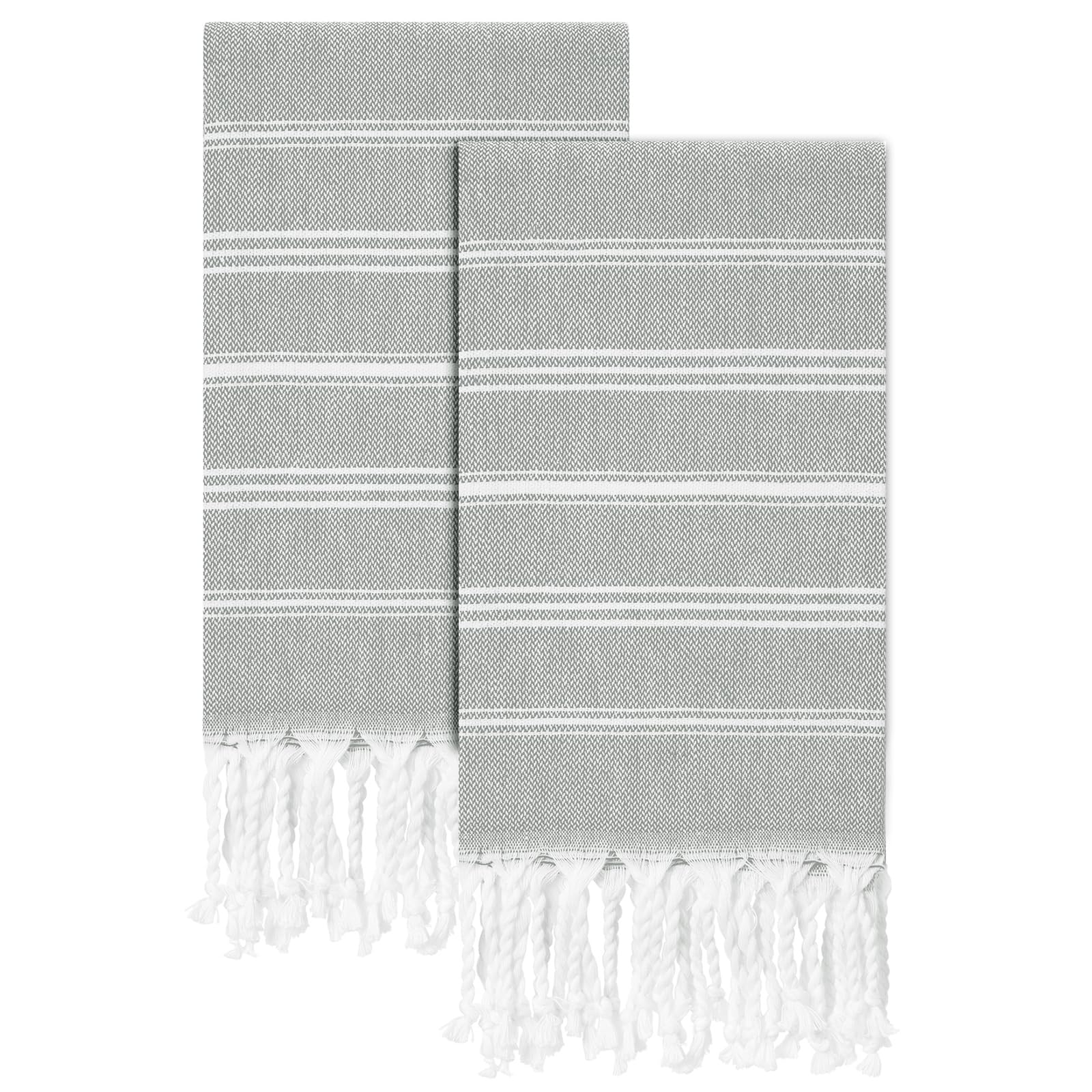 cabanana Cotton Turkish Hand Towel - Set of 2 | Boho Kitchen Tea Towels, 30 x 20 Inches Thin Decorative Bathroom Towel (Grey)