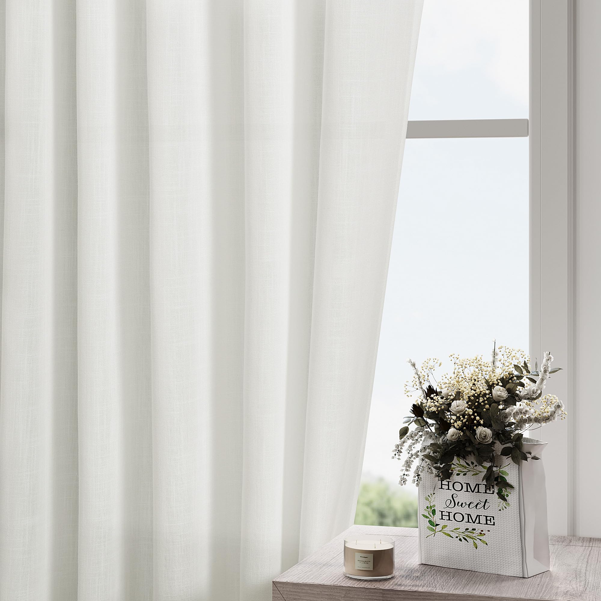 Off White Linen Curtains 84 Inches Long For Bedroom Back Tab Light Filtering Privacy Sheer Curtains Modern Farmhouse Coastal Dec