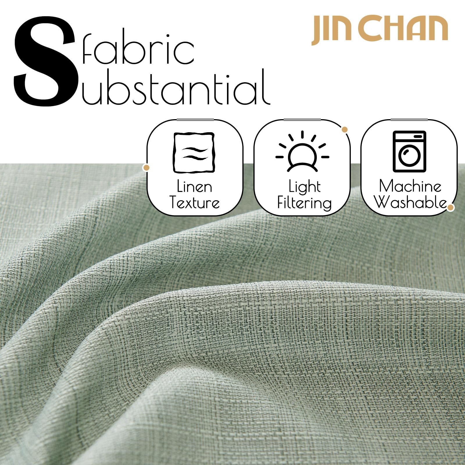 Jinchan Linen Textured Curtains 90 Inch Length Green Curtains For Living Room Farmhouse Country Curtains Casual Weave Back Tab D