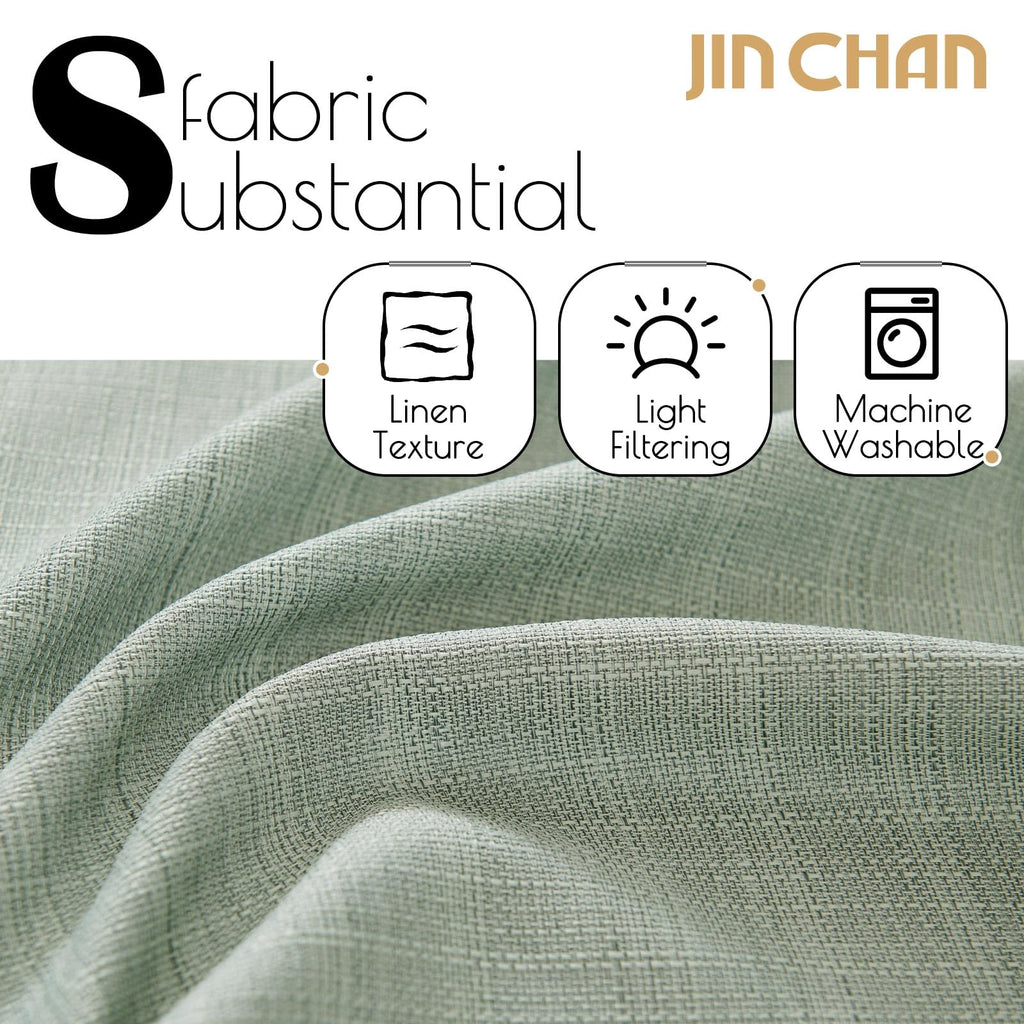 Jinchan Linen Textured Curtains 90 Inch Length Green Curtains For Living Room Farmhouse Country Curtains Casual Weave Back Tab D