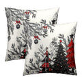 Christmas Tree Throw Pillow Covers 18X18 Set Of 2, Buffalo Plaid Xmas Trees Bells Winter Holiday Decorative Pillow Cases Cotton