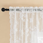 Seekright White Kitchen Curtains 30 Inch Length Rod Pocket Light Filtering Sheer Lace Cafe Curtains 2 Panels Set Modern Floral L