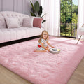 Keeko Area Rugs for Bedroom Living Room, 5.3x7.5 Pink Fluffy Washable Large Area Rug Soft Shag Fuzzy Shaggy Carpet Nursery Dorm 