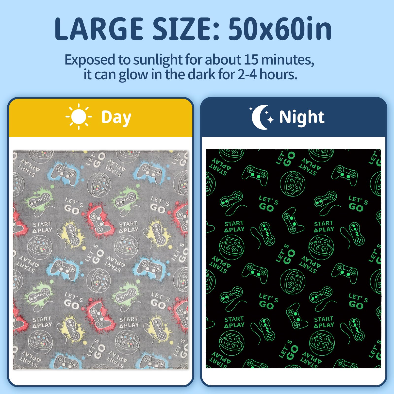 Lifeyj Glow In The Dark Game Blanket Gifts For Boys, Soft Blanket 3 4 5 6 7 8 9 10 Year Old Boy Gifts, Toddler Boys Toys Age 6-8