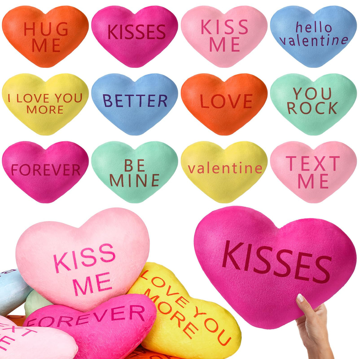 Menkxi 12 Pcs Valentine'S Day Plush Throw Pillow Conversation Heart Pillow Galentine Love Heart Stuffed Toy For Living Room Car