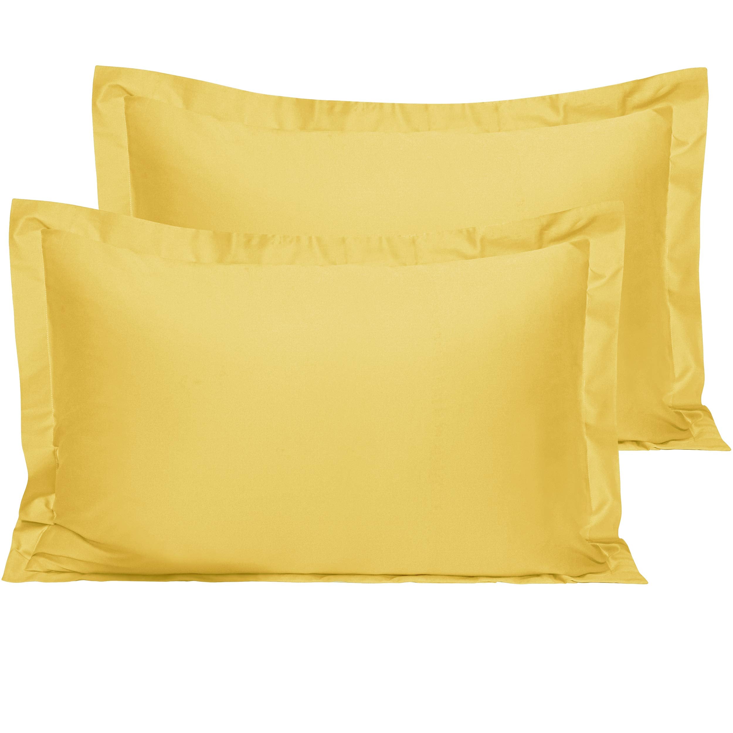 Ntbay 2 Pack 500 Thread Count 100% Egyptian Cotton Queen Pillow Shams, Super Soft And Breathable Oxford Pillowcases For Bed, 20X30 Inches, Mustard Yellow