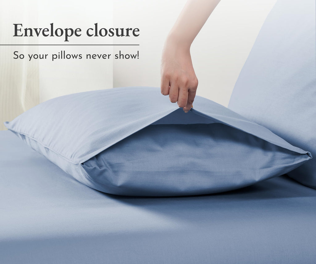 California Design Den 100% Cotton Pillowcases Standard Size Set Of 2, Soft & Cooling Sateen Weave Cotton Pillowcases (Standard/Queen, Blue)