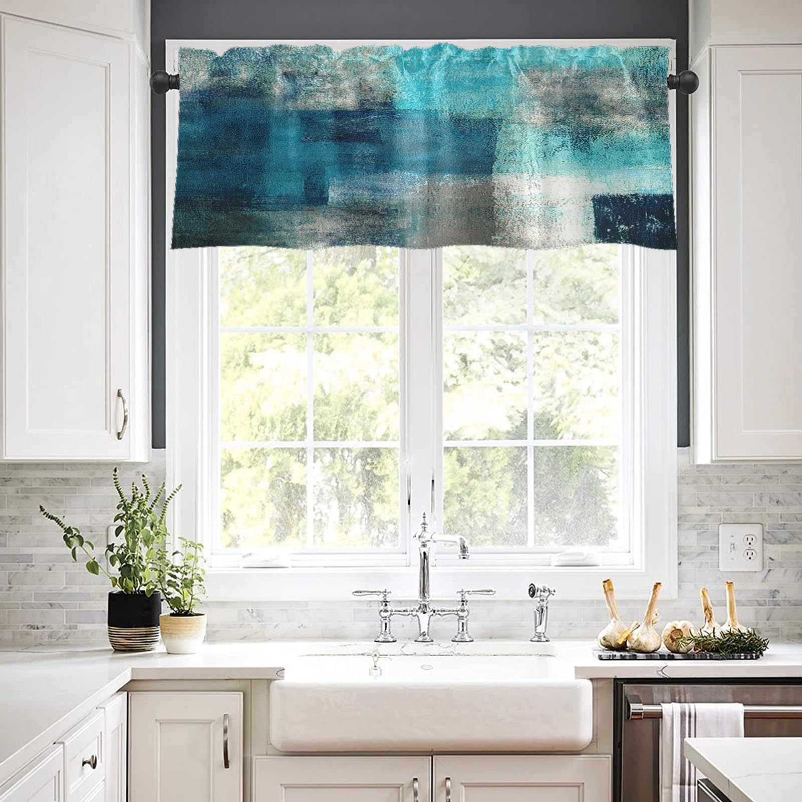 Emvency 2 Pack Valances Window Treatments Turquoise Abstract Modern Art Blackout Drapes Adjustable Curtain Valances For Windows