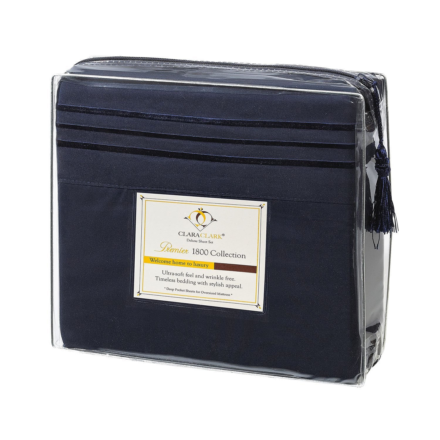 Clara Clark Bed Sheets, Premier 1800 Series 4 Piece Bed Sheet Set, Deep Pocket, Wrinkle, Fade, Stain Resistant, Luxury Soft Bedding Sheets & Pillowcases, California King, Navy Blue