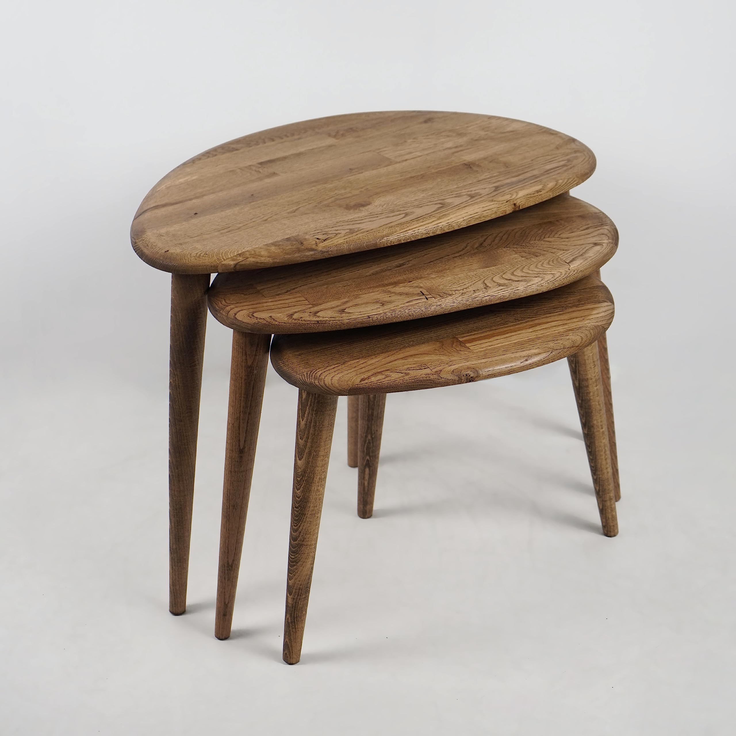 Ultimate Premium Products Upp Solid Nesting Table Set Of 3- Chestnut Mid Century Pebble Tables With Tapered Legs – Wooden Home Furniture In A Retro Style - Chestnut