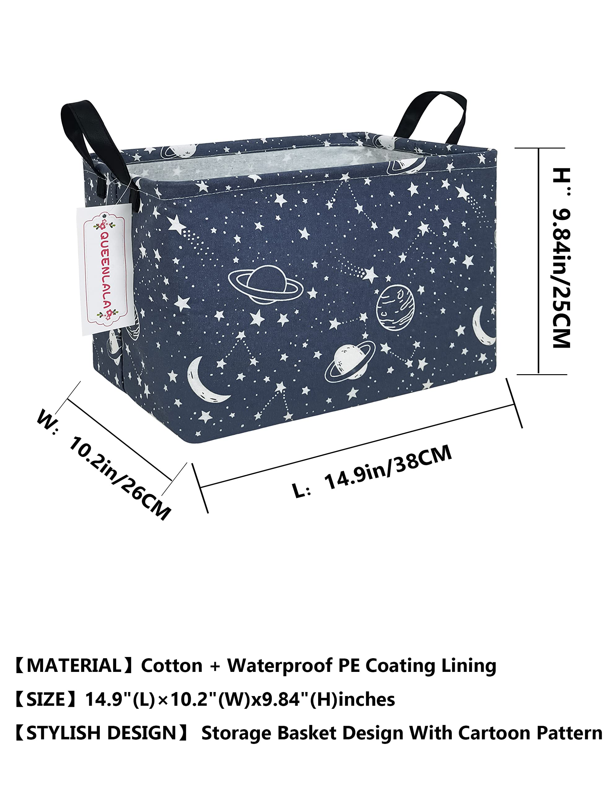 Queenlala Rectangular Laundry Hamper/Foldable Nursery Laundry Basket For Organizing/Storage Bin Baskets/Children Toy Office Bedroom/Toy Bin Closet Shelf Baskets(Rec-Blue-Starry Sky)