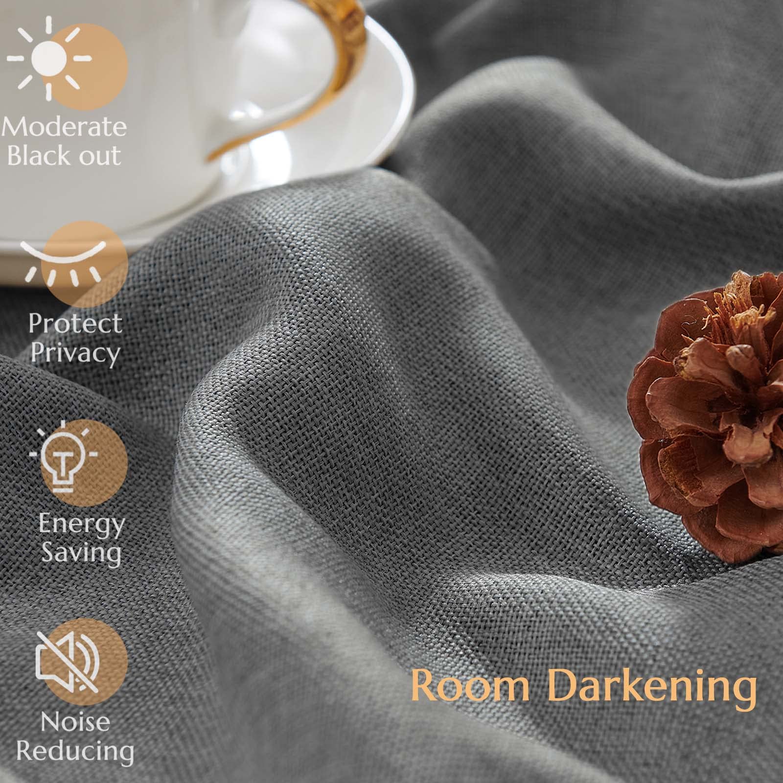 Jinchan Linen Textured 75% Blackout Curtain 96 Inch Length For Living Room Grey Extra Wide For Room Divider Drape Bedroom Curtain Thermal Insulated Grommet Top 1 Panel Window Curtain Drape Gray