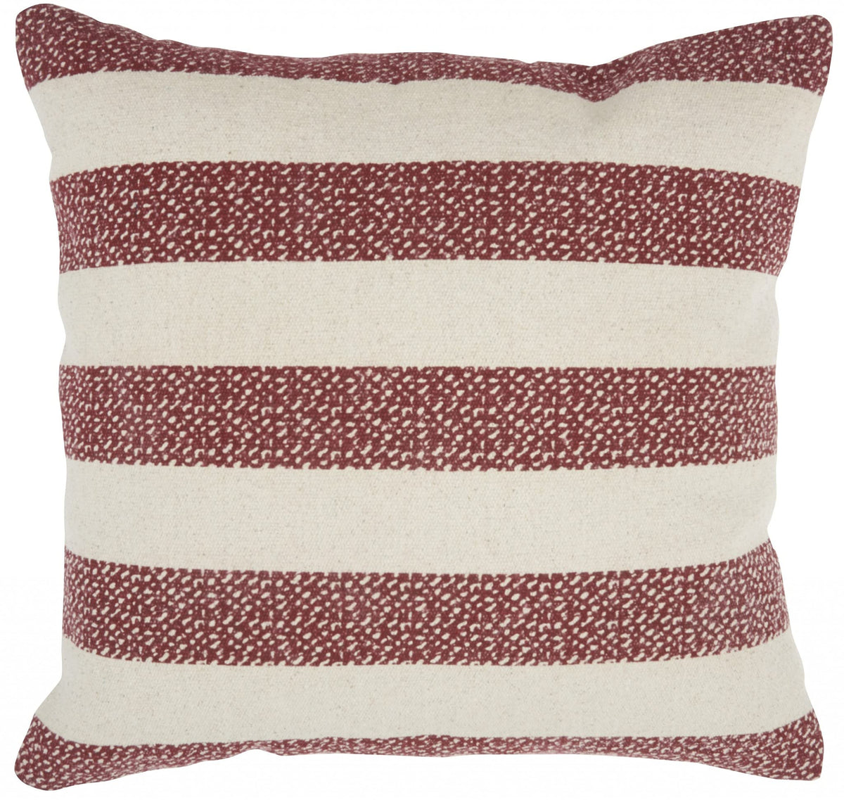 HomeRoots 100% Cotton Red and Ivory Stripes Throw Pillow