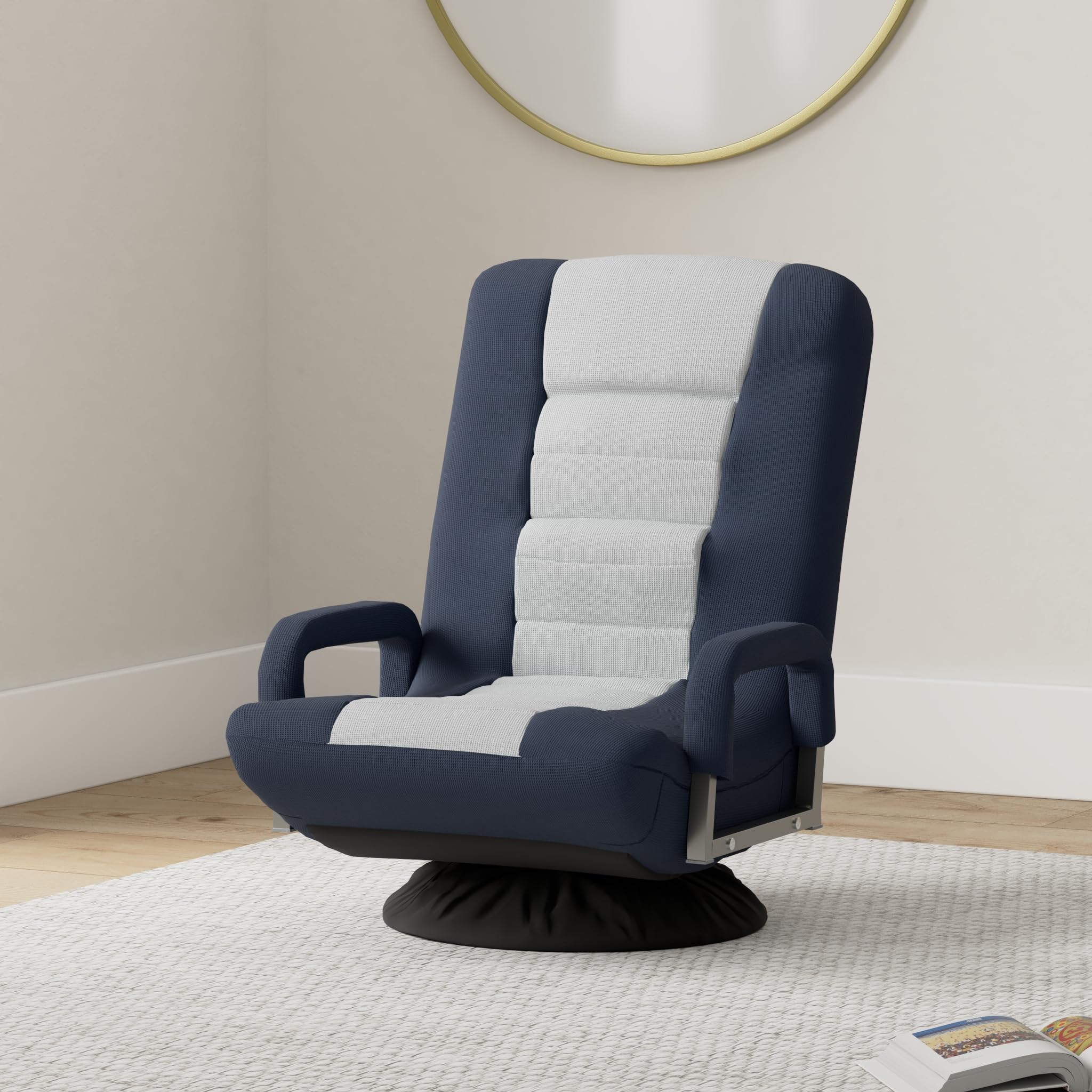 Best Choice Products Swivel Gaming Chair 360 Degree Multipurpose Floor Chair Rocker For Tv, Reading, Playing Video Games W/Lumbar Support, Armrest Handles, Adjustable Foldable Backrest - Blue/Gray