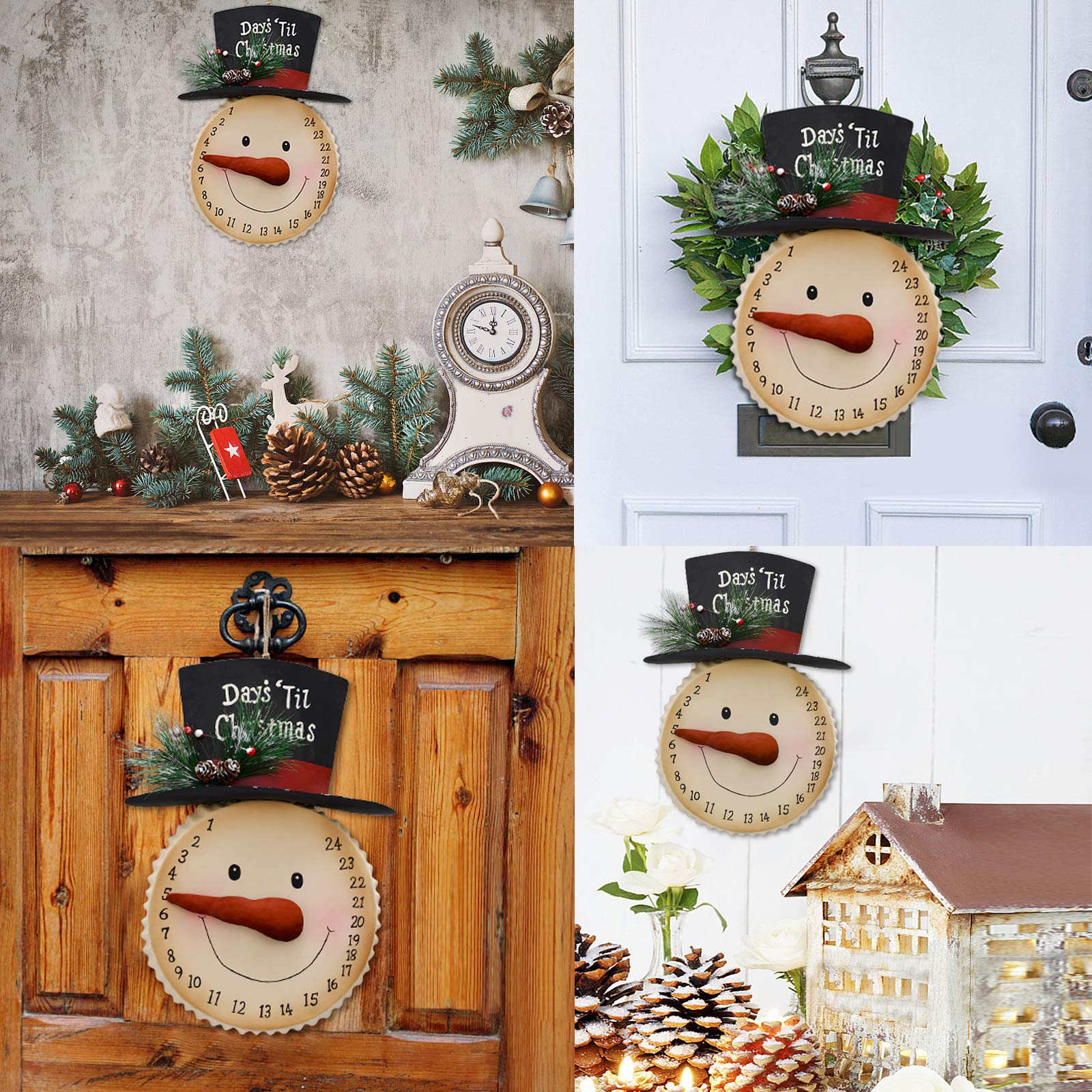 Metal Snowman Sign Hanging Christmas Countdown Advent Calendar Wall Decoration, Snowman Figurine Countdown To Christmas Decor Ru