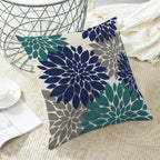 Cxmeifly Navy Blue Summer Outdoor Pillow Covers 18X18 Inch Set Of 2 Aqua Teal Grey Dahlia Floral Decor Throw Pillows Modern Geom
