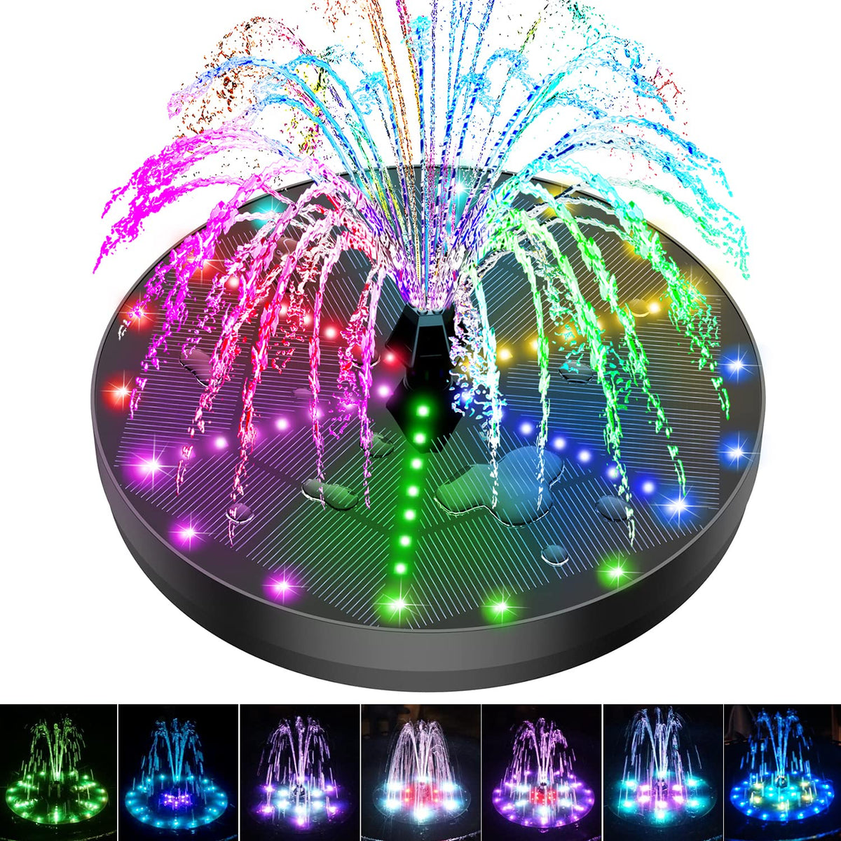 Gaizerl Solar Bird Bath Fountains 2023 Upgraded, 4W Solar Powered Water Fountain Pump With 4000 Battery, 7 Nozzles & 4 Fixers, C